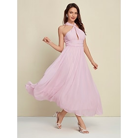 Chiffon Wedding Guest Halter Neck Sleeveless Midi Dress