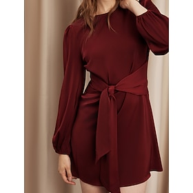 Satin Lace-Up Mini Dress Crew Neck