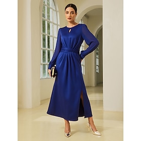 Elegant Solid Long Sleeve Mismatched Maxi Dress