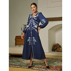 Floral Elegant Puff Sleeve V Neck Maxi Dress